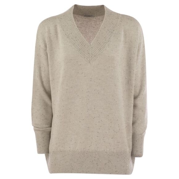 Brunello Cucinelli Women Cashmere And Silk Sweater With Micro Sequins